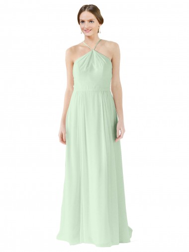 Sage Soft Chiffon Halter Neck Long Sleeveless Bridesmaid Dress Norwich