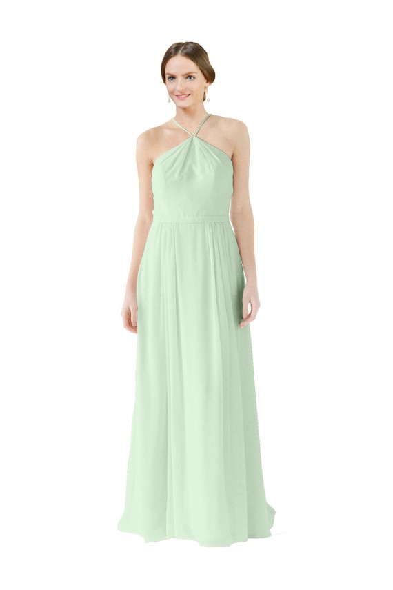Sage Soft Chiffon Halter Neck Long Sleeveless Bridesmaid Dress Norwich