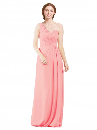 Salmon Soft Chiffon One Shoulder Long Sleeveless Bridal Party Dress Norwich