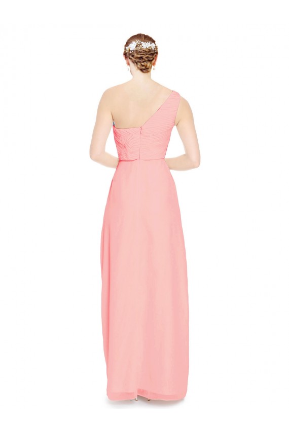 Salmon Soft Chiffon One Shoulder Long Sleeveless Bridal Party Dress Norwich