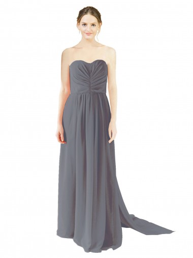 Open Back Slate Grey Chiffon Sweetheart Long Sleeveless Bridesmaid Dress / Evening Dress Norwich