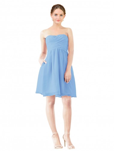Open Back Periwinkle Soft Chiffon Sweetheart Knee Length Sleeveless Bridesmaid Dress Norwich