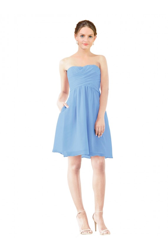 Open Back Periwinkle Soft Chiffon Sweetheart Knee Length Sleeveless Bridesmaid Dress Norwich