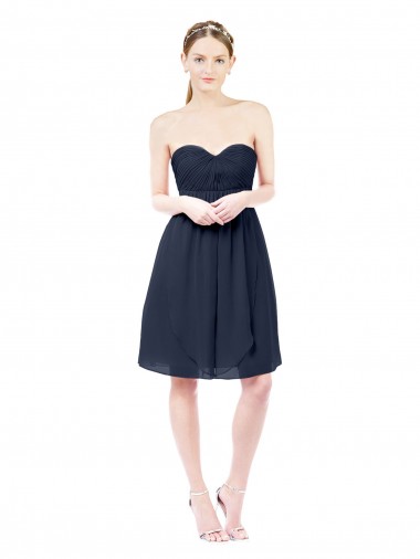Open Back Dark Navy Soft Chiffon Sweetheart Knee Length Sleeveless Bridesmaid Dress Norwich