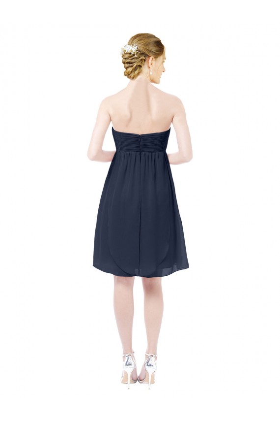 Open Back Dark Navy Soft Chiffon Sweetheart Knee Length Sleeveless Bridesmaid Dress Norwich