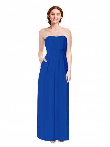 Open Back Royal Blue Soft Chiffon Sweetheart Long Sleeveless Bridesmaid Dress Norwich