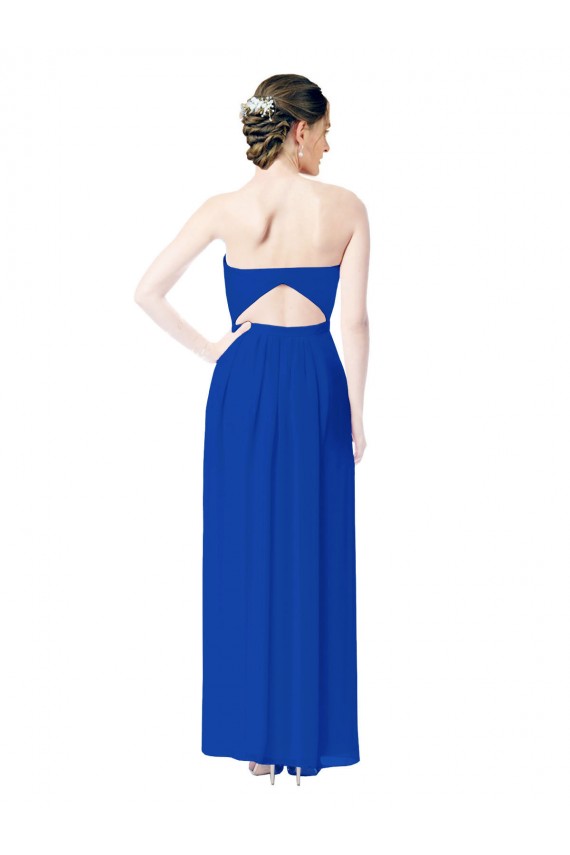 Open Back Royal Blue Soft Chiffon Sweetheart Long Sleeveless Bridesmaid Dress Norwich