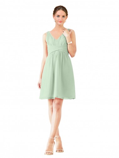 Sage Soft Chiffon V-Neck Knee Length Sleeveless Bridesmaid Dress Norwich