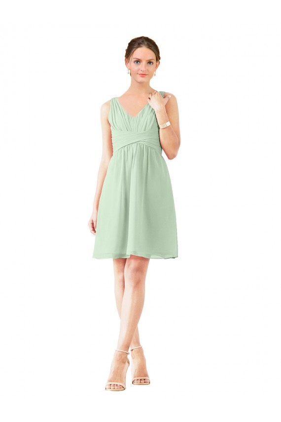 Sage Soft Chiffon V-Neck Knee Length Sleeveless Bridesmaid Dress Norwich