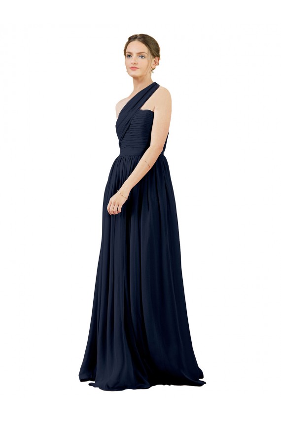 Dark Navy Chiffon One Shoulder Long Sleeveless Bridal Party Dress / Evening Dress Norwich
