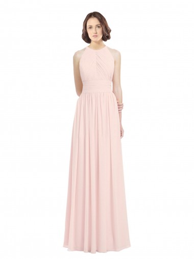 Keyhole Back Pink Soft Chiffon Halter Neck Long Sleeveless Bridesmaid Dress Norwich