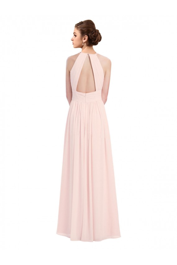 Keyhole Back Pink Soft Chiffon Halter Neck Long Sleeveless Bridesmaid Dress Norwich