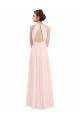 Keyhole Back Pink Soft Chiffon Halter Neck Long Sleeveless Bridesmaid Dress Norwich