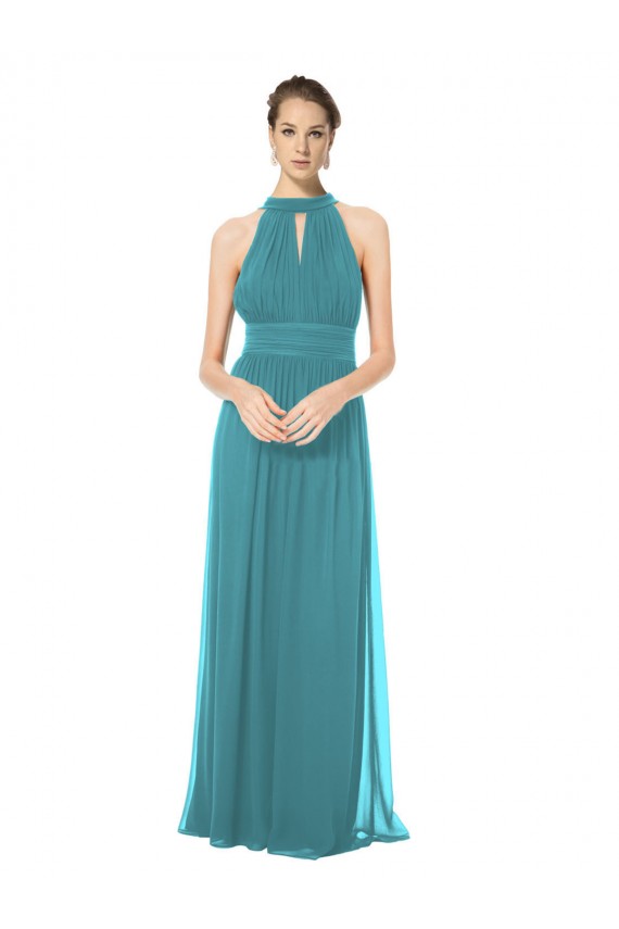 Keyhole Back Hunter Soft Chiffon Halter Neck Long Sleeveless Bridesmaid Dress Norwich