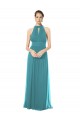 Keyhole Back Hunter Soft Chiffon Halter Neck Long Sleeveless Bridesmaid Dress Norwich