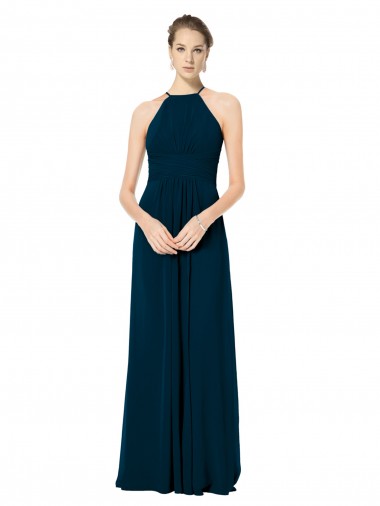 Midnight Green Soft Chiffon Spaghetti Straps Long Sleeveless Bridesmaid Dress Norwich