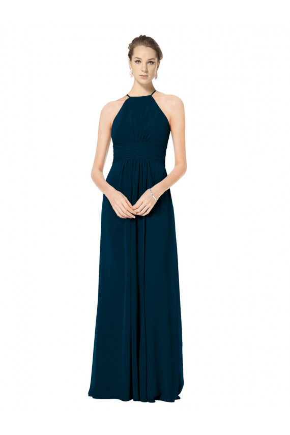 Midnight Green Soft Chiffon Spaghetti Straps Long Sleeveless Bridesmaid Dress Norwich