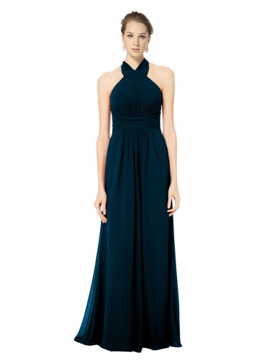 Twist Back Soft Chiffon Halter Neck Long Sleeveless Formal Dress / Bridesmaid Dress Norwich