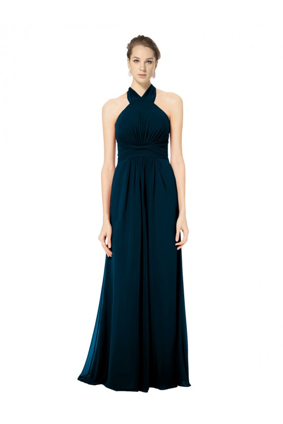 Twist Back Soft Chiffon Halter Neck Long Sleeveless Formal Dress / Bridesmaid Dress Norwich