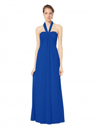 Low Back Royal Blue Chiffon Halter Neck Long Floor Length Sleeveless Bridesmaid Dress Norwich