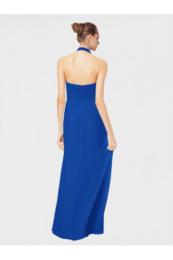 Low Back Royal Blue Chiffon Halter Neck Long Floor Length Sleeveless Bridesmaid Dress Norwich