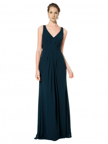 Midnight Green Soft Chiffon V-Neck Long Sleeveless Bridesmaid Dress Norwich