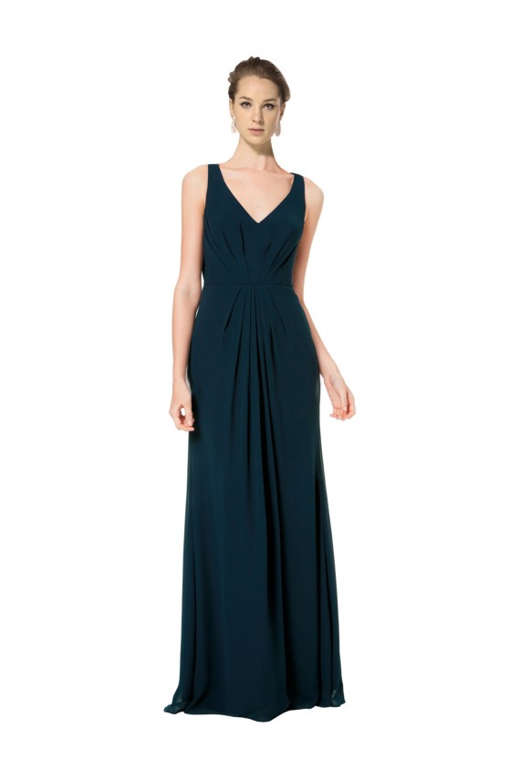 Midnight Green Soft Chiffon V-Neck Long Sleeveless Bridesmaid Dress Norwich