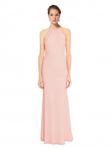 Pink Chiffon Spaghetti Straps Long Sleeveless Bridesmaid Dress Norwich