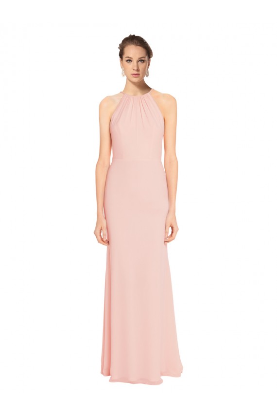 Pink Chiffon Spaghetti Straps Long Sleeveless Bridesmaid Dress Norwich