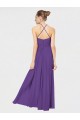 Open Back Plum Purple Soft Chiffon Spaghetti Straps Long Sleeveless Bridesmaid Dress Norwich