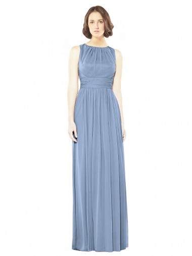 Keyhole Back Soft Chiffon Bateau Neck Long Sleeveless Bridesmaid Dress Norwich