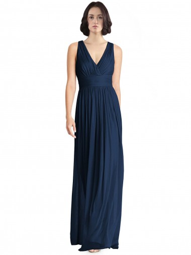Dark Navy Chiffon V-Neck Long Floor Length Sleeveless Bridesmaid Dress Norwich