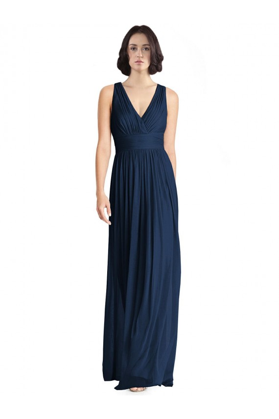 Dark Navy Chiffon V-Neck Long Floor Length Sleeveless Bridesmaid Dress Norwich