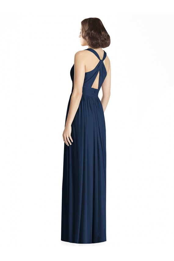 Dark Navy Chiffon V-Neck Long Floor Length Sleeveless Bridesmaid Dress Norwich