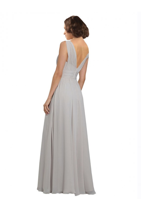 V-Back Oyster Silver Soft Chiffon V-Neck Long Sleeveless Bridesmaid Dress Norwich