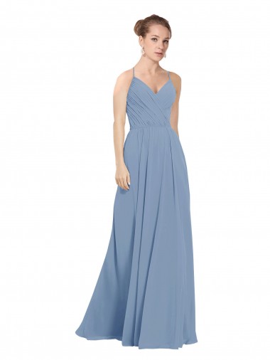 V-Back Dusty Blue Soft Chiffon V-Neck Long Sleeveless Evening Dress / Bridesmaid Dress Norwich