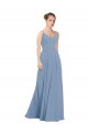V-Back Dusty Blue Soft Chiffon V-Neck Long Sleeveless Evening Dress / Bridesmaid Dress Norwich