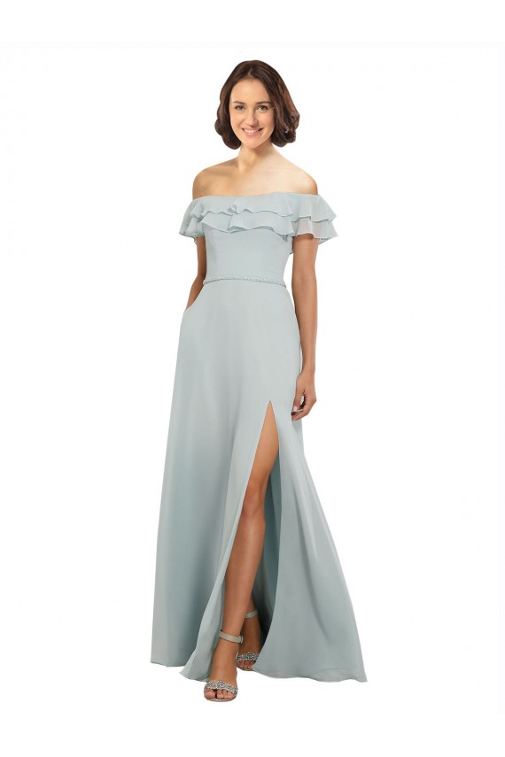 Keyhole Back Soft Chiffon Off the Shoulder Long Sleeveless Bridesmaid Dress Norwich