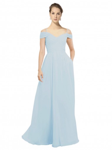 Sea Glass Soft Chiffon Off the Shoulder Long Sleeveless Evening Dress / Bridesmaid Dress Norwich