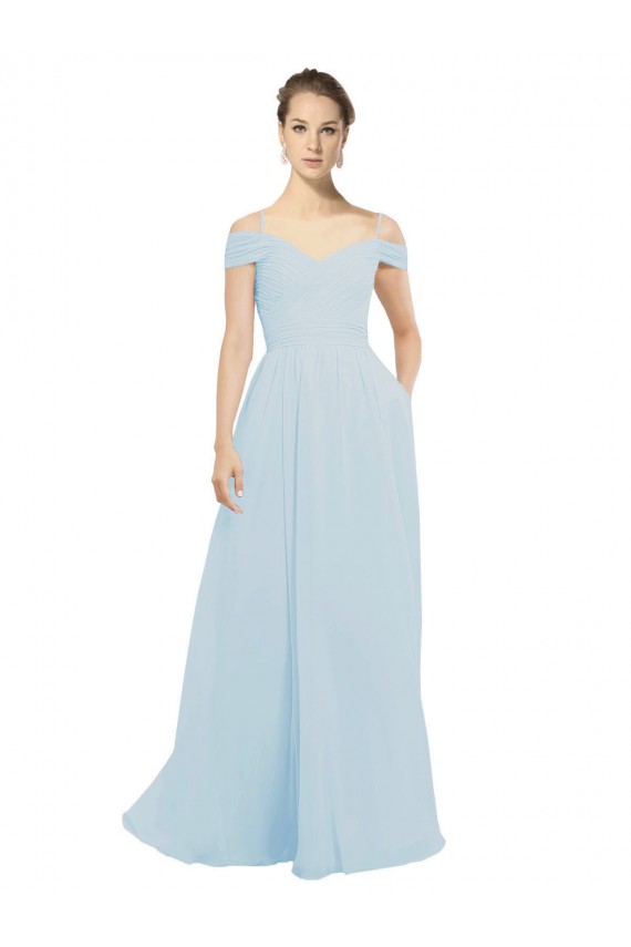Sea Glass Soft Chiffon Off the Shoulder Long Sleeveless Evening Dress / Bridesmaid Dress Norwich