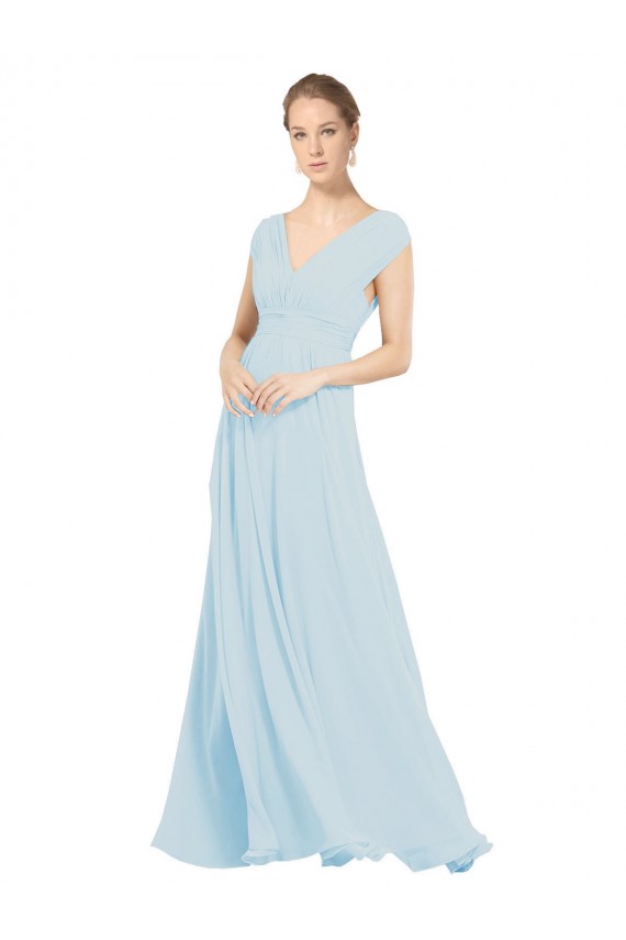 Sea Glass Soft Chiffon V-Neck Long Sleeveless Bridesmaid Dress Norwich