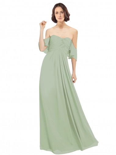 Smoke Green Soft Chiffon Off the Shoulder Long Cold Shoulder Bridesmaid Dress Norwich