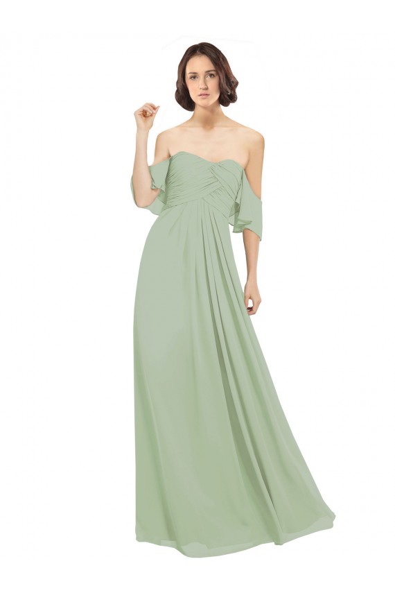 Smoke Green Soft Chiffon Off the Shoulder Long Cold Shoulder Bridesmaid Dress Norwich