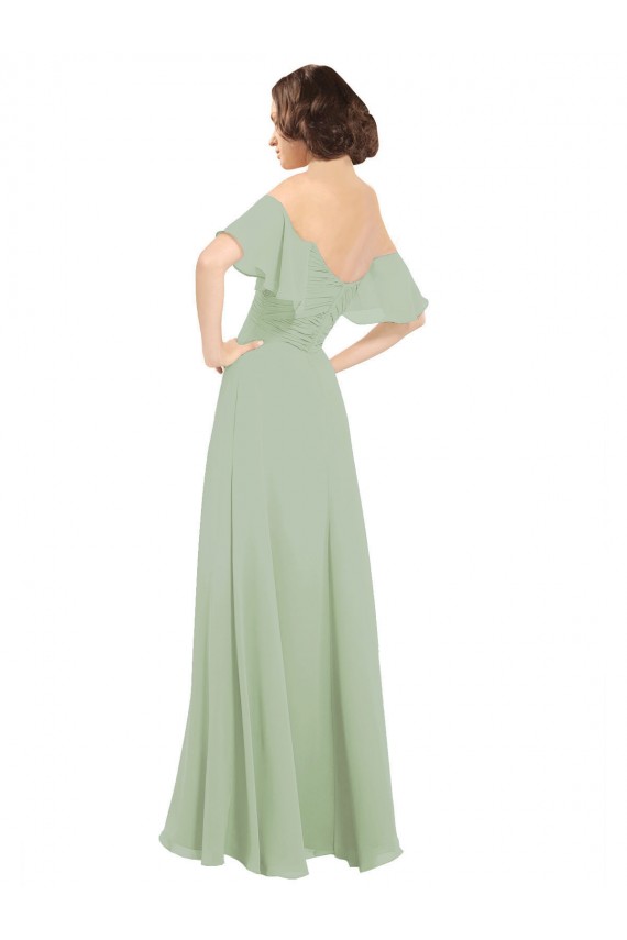Smoke Green Soft Chiffon Off the Shoulder Long Cold Shoulder Bridesmaid Dress Norwich