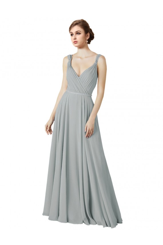 Silver Chiffon V-Neck Long Sleeveless Bridesmaid Dress / Evening Dress Norwich