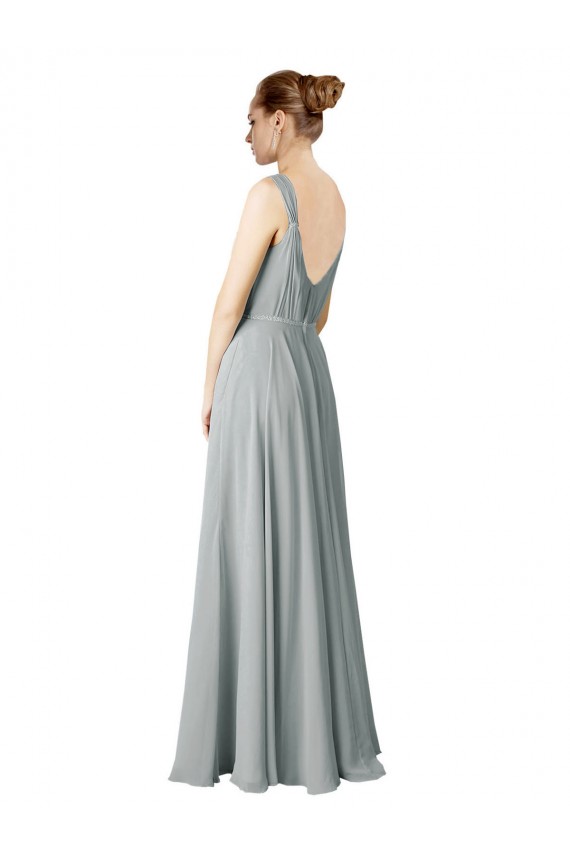 Silver Chiffon V-Neck Long Sleeveless Bridesmaid Dress / Evening Dress Norwich
