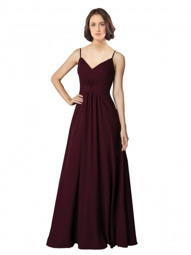 Burgundy Gold Soft Chiffon V-Neck Long Sleeveless Bridesmaid Gown Norwich