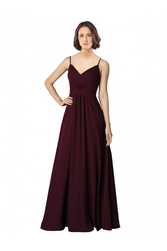 Burgundy Gold Soft Chiffon V-Neck Long Sleeveless Bridesmaid Gown Norwich