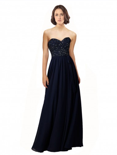 Dark Navy Soft Chiffon Sweetheart Long Sleeveless Bridesmaid Dress / Formal Dress Norwich
