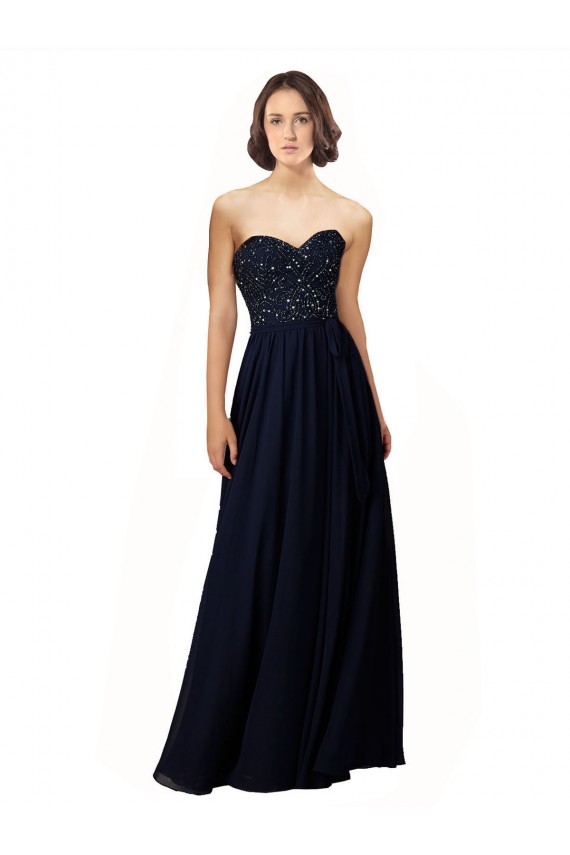 Dark Navy Soft Chiffon Sweetheart Long Sleeveless Bridesmaid Dress / Formal Dress Norwich